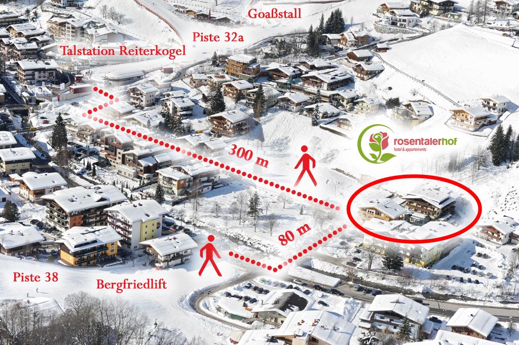 Lageplan Winter Saalbach Hinterglemm Rosentalerhof Hotel und Appartements